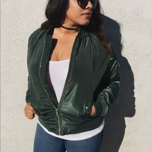 Emerald Green Satin Bomber Jacket